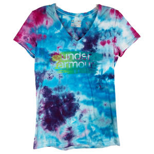 Under Armour‎ Small Tee Summer Sky Top Handmade Tie Dye Pink Blue Spell Out 1037
